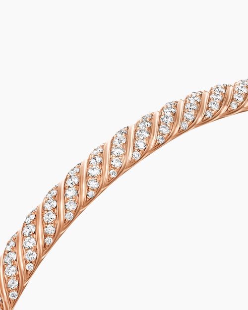 Womens Sculpted Cable Bangle Bracelet in 18K Rose Gold with Diamonds, 4.6mm