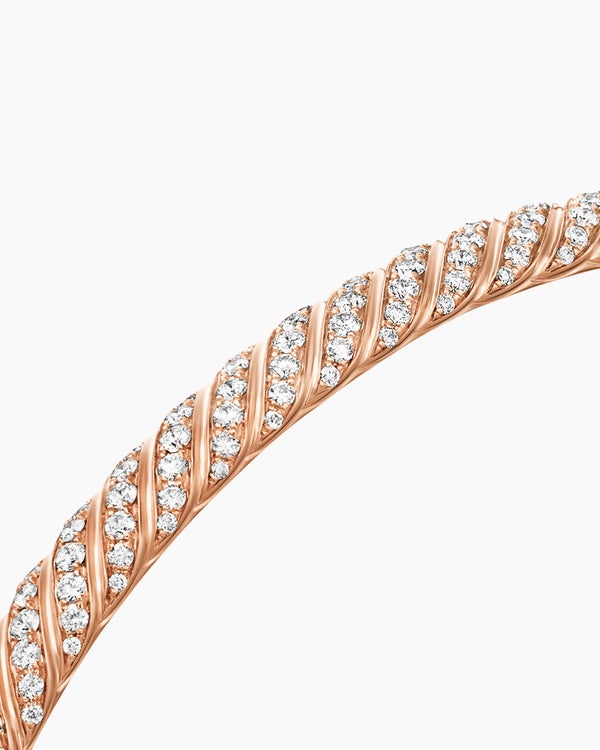 Sculpted Cable Bangle Bracelet in 18K Rose Gold with Diamonds, 4.6mm