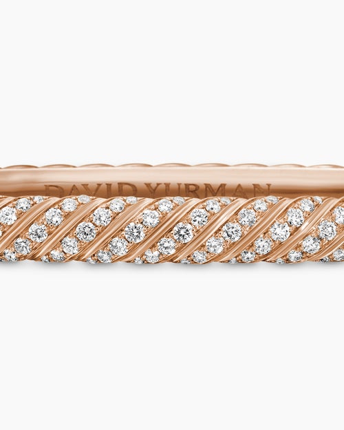 Womens Sculpted Cable Bangle Bracelet in 18K Rose Gold with Diamonds, 4.6mm