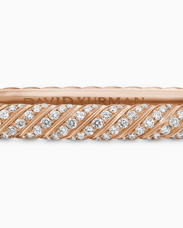 Sculpted Cable Bangle Bracelet in 18K Rose Gold with Diamonds, 4.6mm