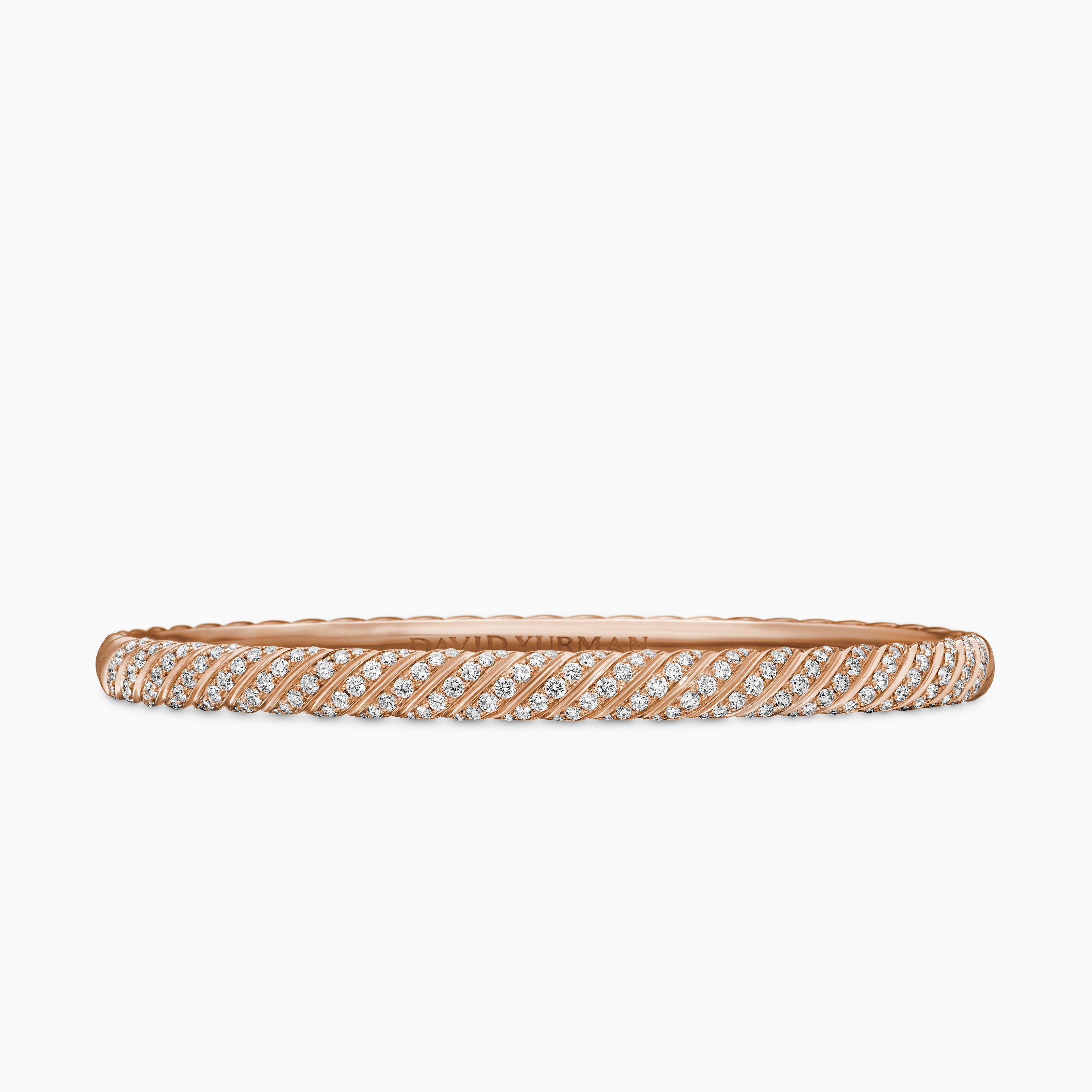 Womens Sculpted Cable Bangle Bracelet in 18K Rose Gold with Diamonds, 4.6mm