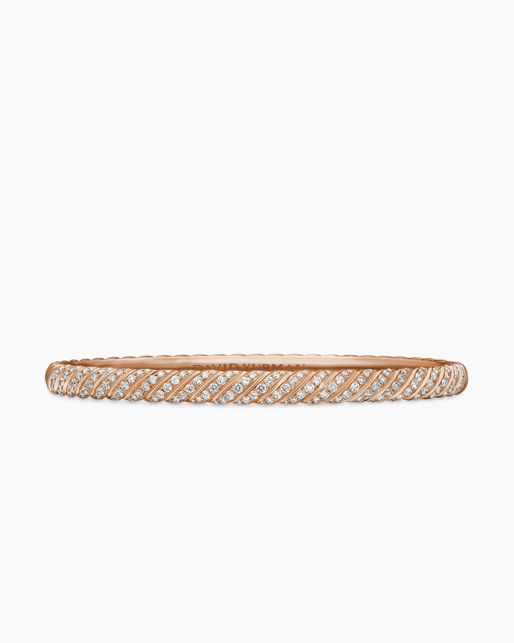 Womens Sculpted Cable Bangle Bracelet in 18K Rose Gold with Diamonds, 4.6mm