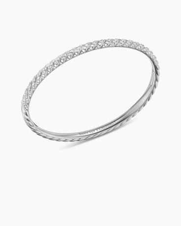 Sculpted Cable Bangle Bracelet in 18K White Gold with Diamonds, 4.6mm