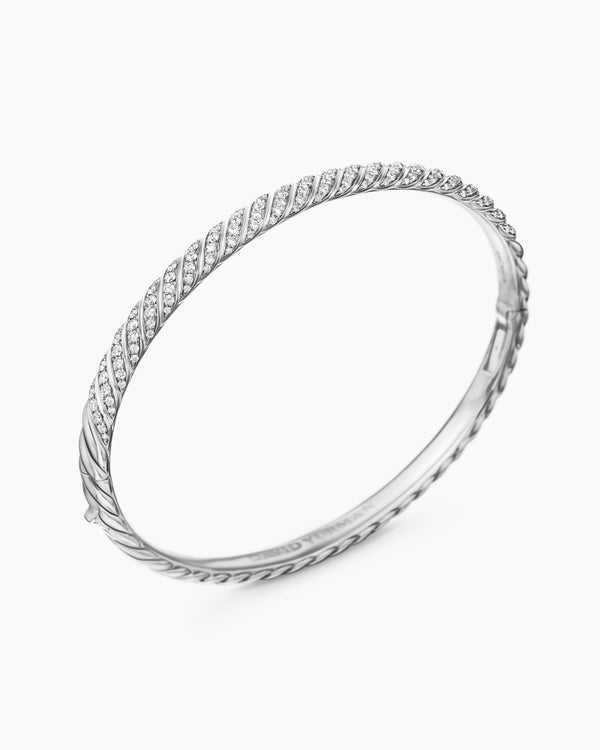 Bracelet jonc Sculpted Cable en or blanc 18 carats avec diamants, 4,6 mm