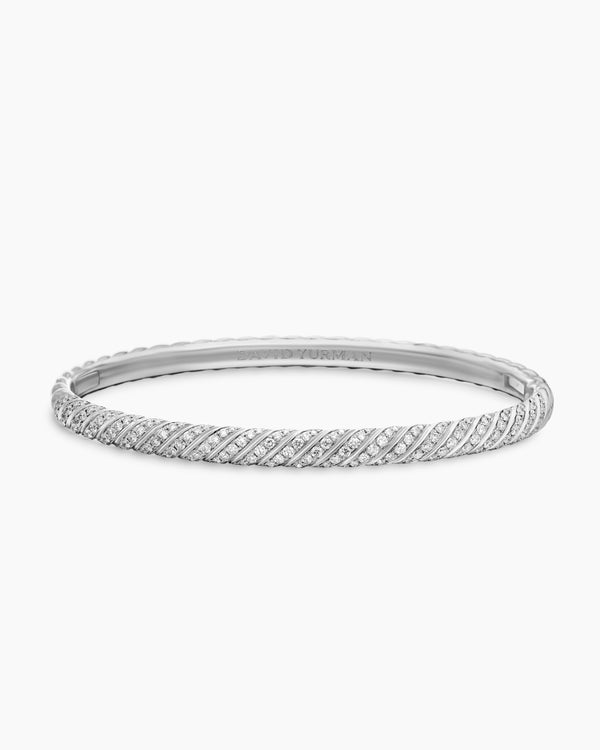Bracelet jonc Sculpted Cable en or blanc 18 carats avec diamants, 4,6 mm