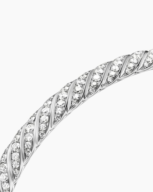 Womens Sculpted Cable Bangle Bracelet in 18K White Gold with Diamonds, 4.6mm