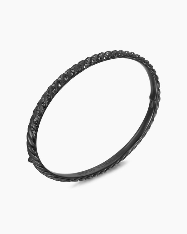 Sculpted Cable Bangle Bracelet in Black Titanium with Black Diamonds, 4.6mm