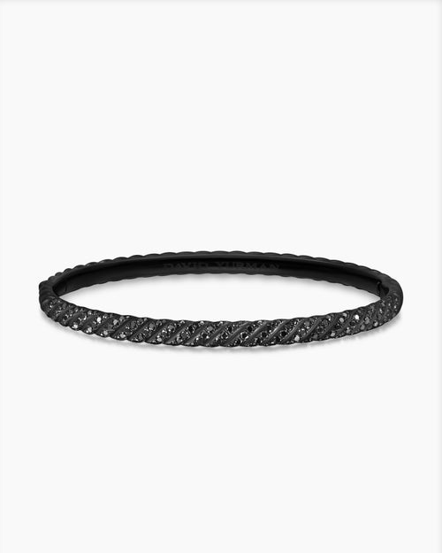 Womens Sculpted Cable Bangle Bracelet in Black Titanium with Black Diamonds, 4.6mm