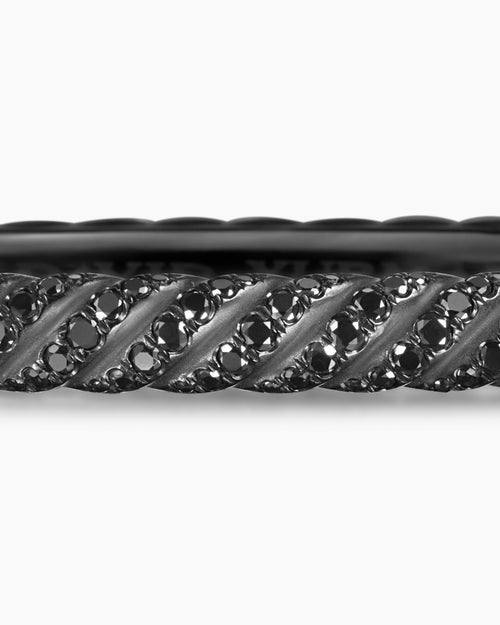 Womens Sculpted Cable Bangle Bracelet in Black Titanium with Black Diamonds, 4.6mm