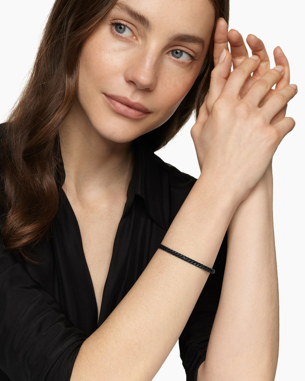 Womens Sculpted Cable Bangle Bracelet in Black Titanium with Diamonds, 4.6mm