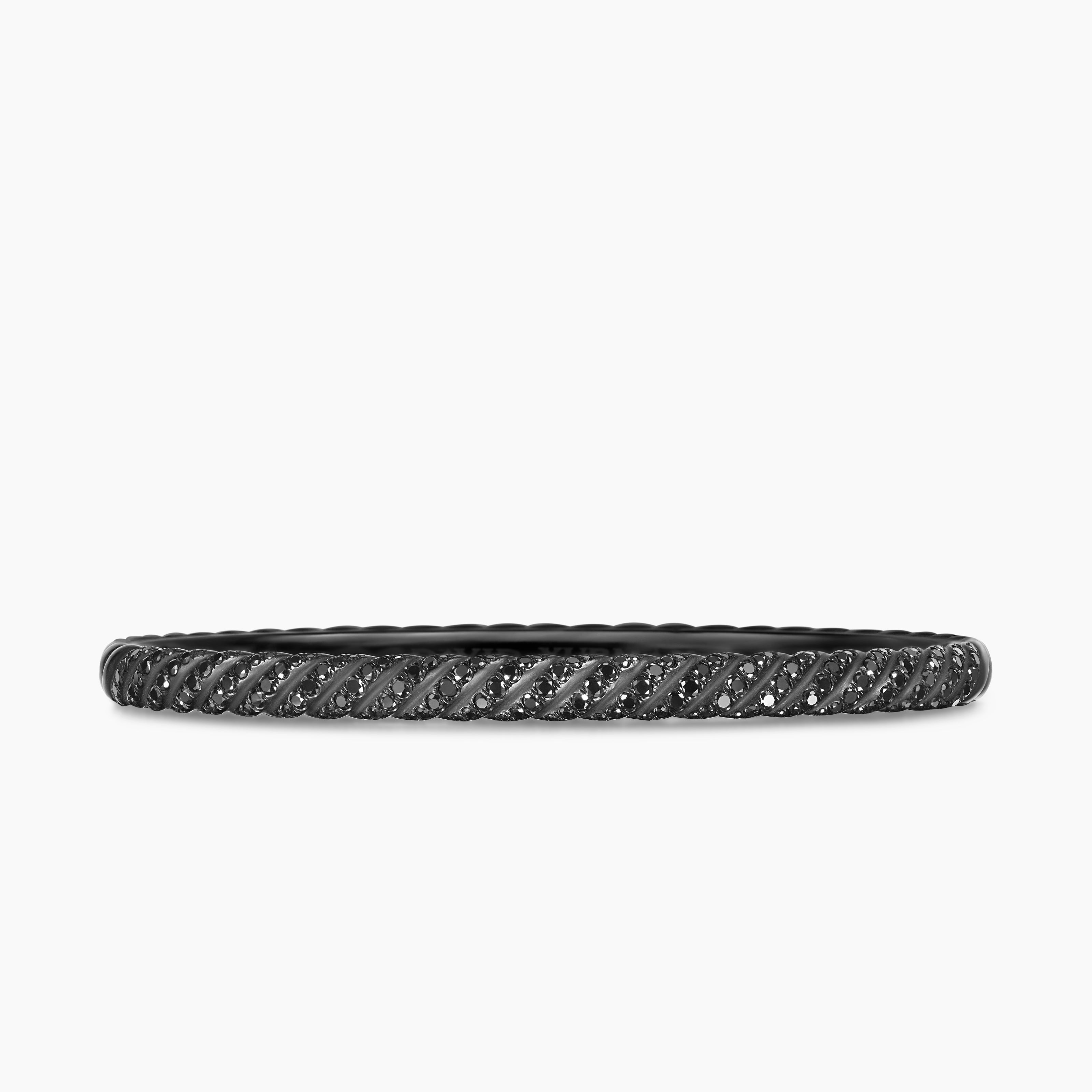 Womens Sculpted Cable Bangle Bracelet in Black Titanium with Diamonds, 4.6mm