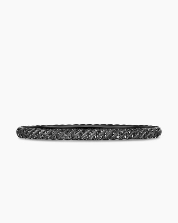 Sculpted Cable Bangle Bracelet in Black Titanium with Black Diamonds, 4.6mm