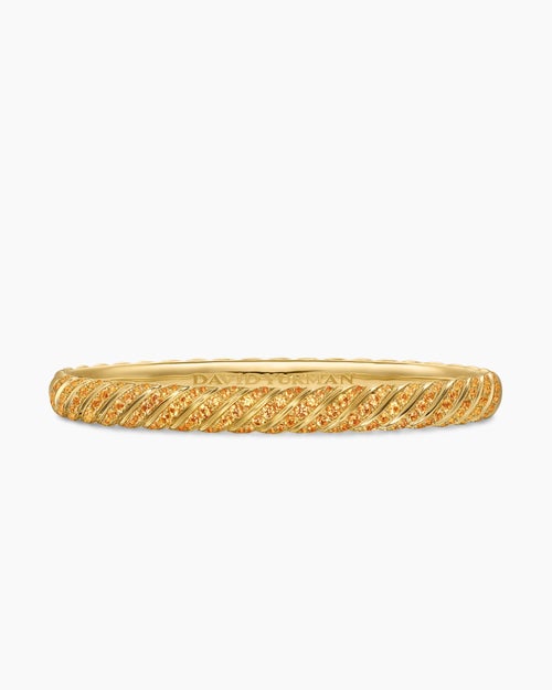 Womens Sculpted Cable Bangle Bracelet in 18K Yellow Gold, 6.2mm