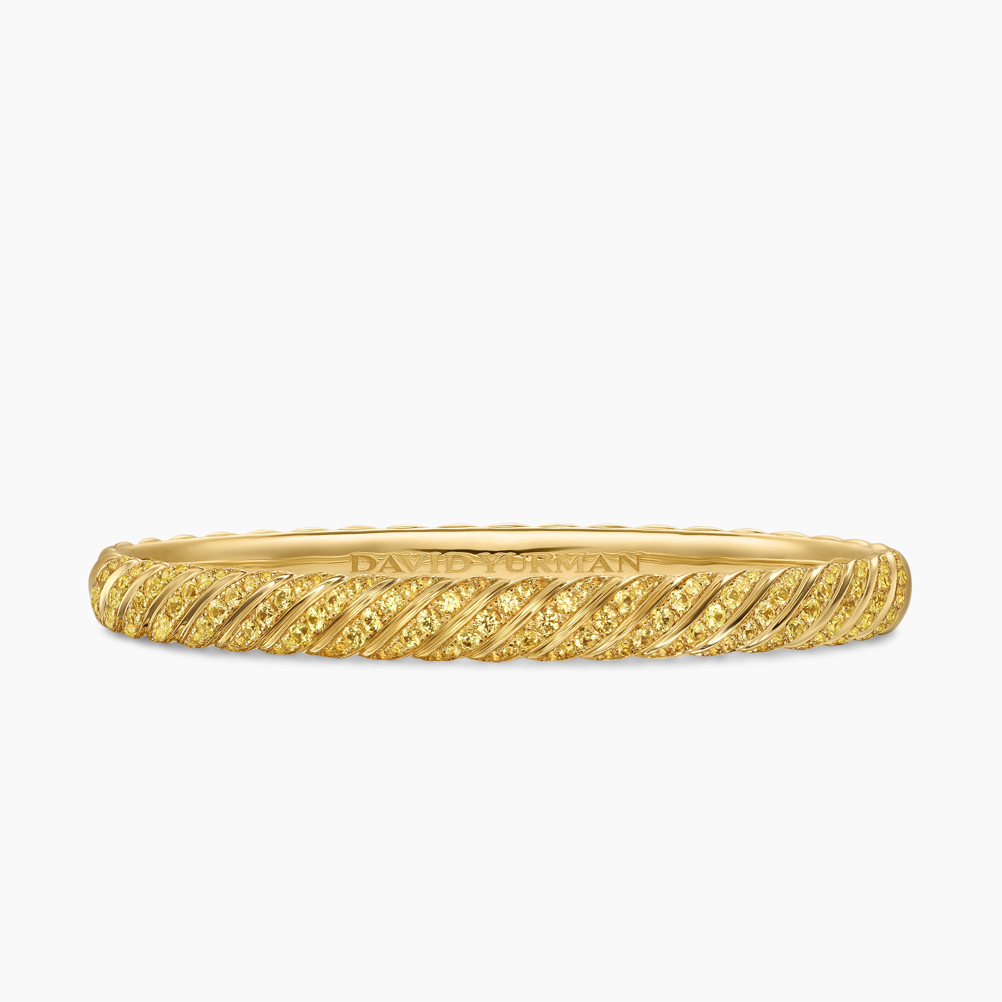 Womens Sculpted Cable Bangle Bracelet in 18K Yellow Gold, 6.2mm