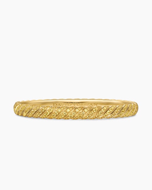Womens Sculpted Cable Bangle Bracelet in 18K Yellow Gold, 6.2mm