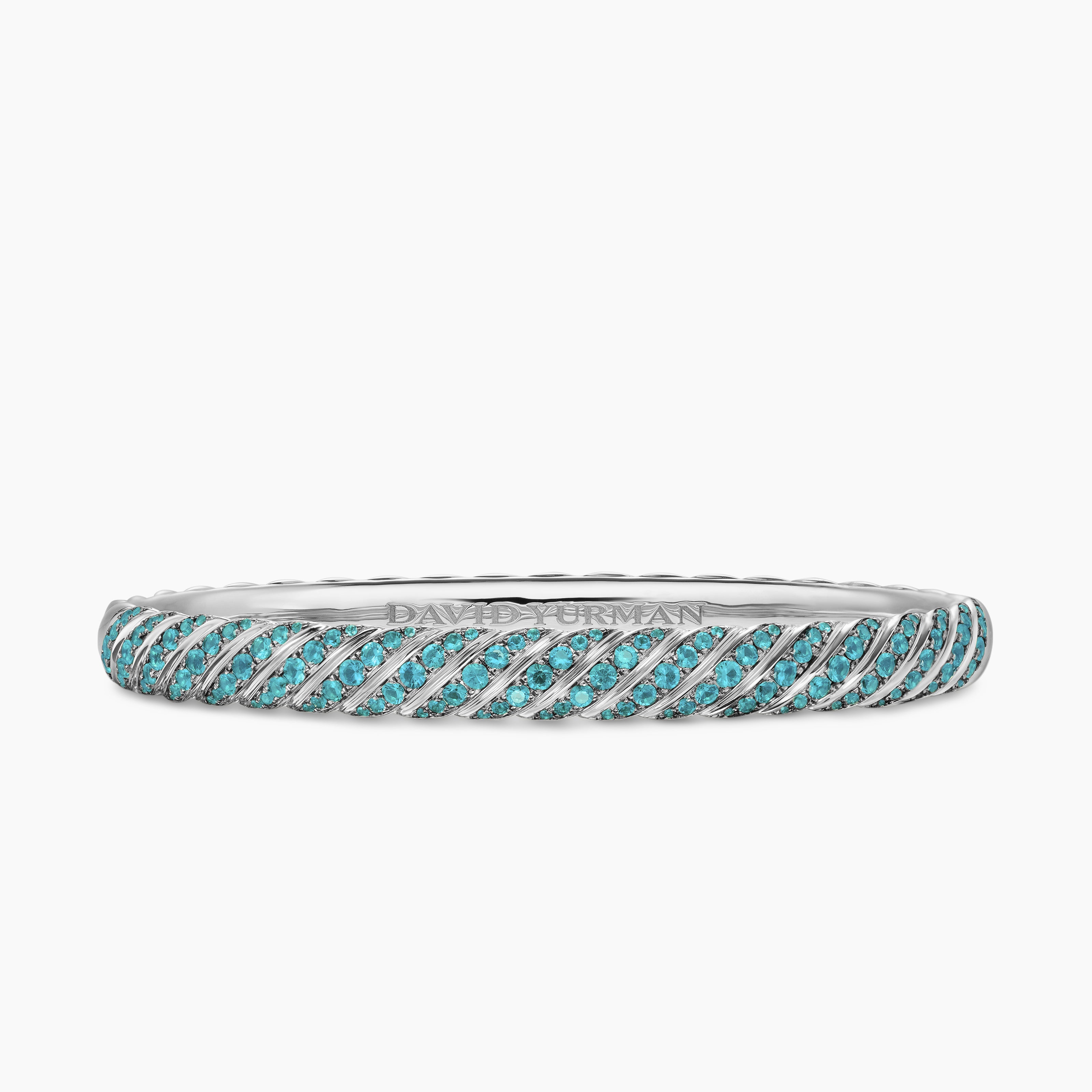 Womens Sculpted Cable Bangle Bracelet in 18K White Gold, 6.2mm