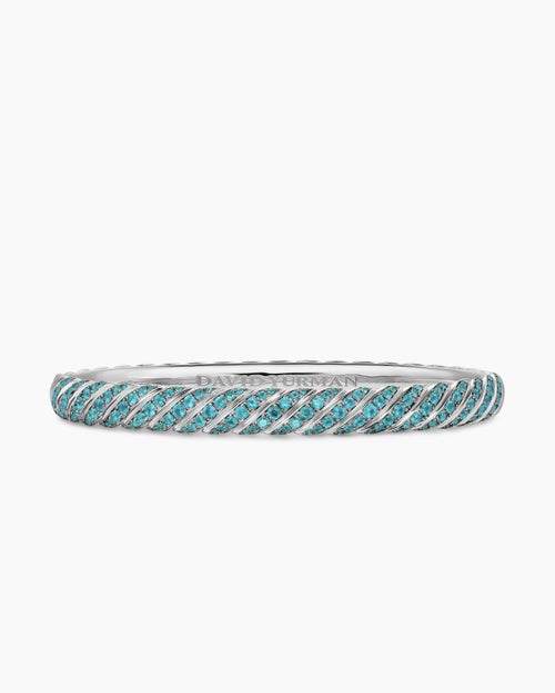 Womens Sculpted Cable Bangle Bracelet in 18K White Gold, 6.2mm