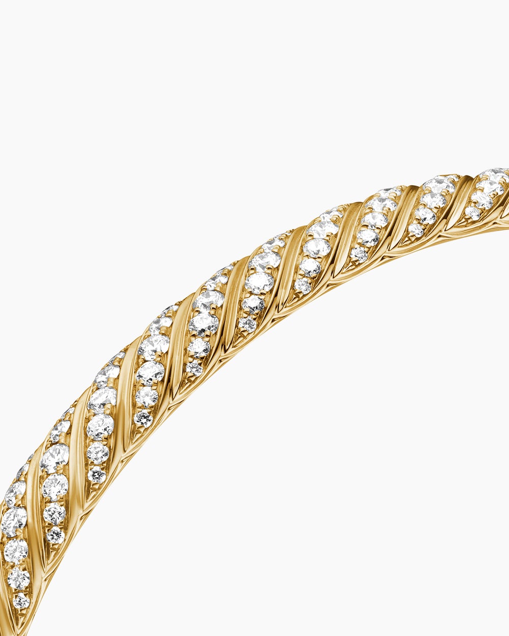 Womens Sculpted Cable Bangle Bracelet in 18K Yellow Gold with Diamonds, 6.2mm