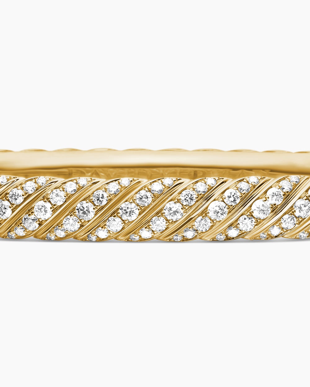 Womens Sculpted Cable Bangle Bracelet in 18K Yellow Gold with Diamonds, 6.2mm