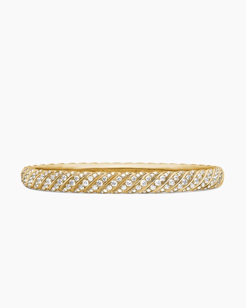 Womens Sculpted Cable Bangle Bracelet in 18K Yellow Gold with Diamonds, 6.2mm