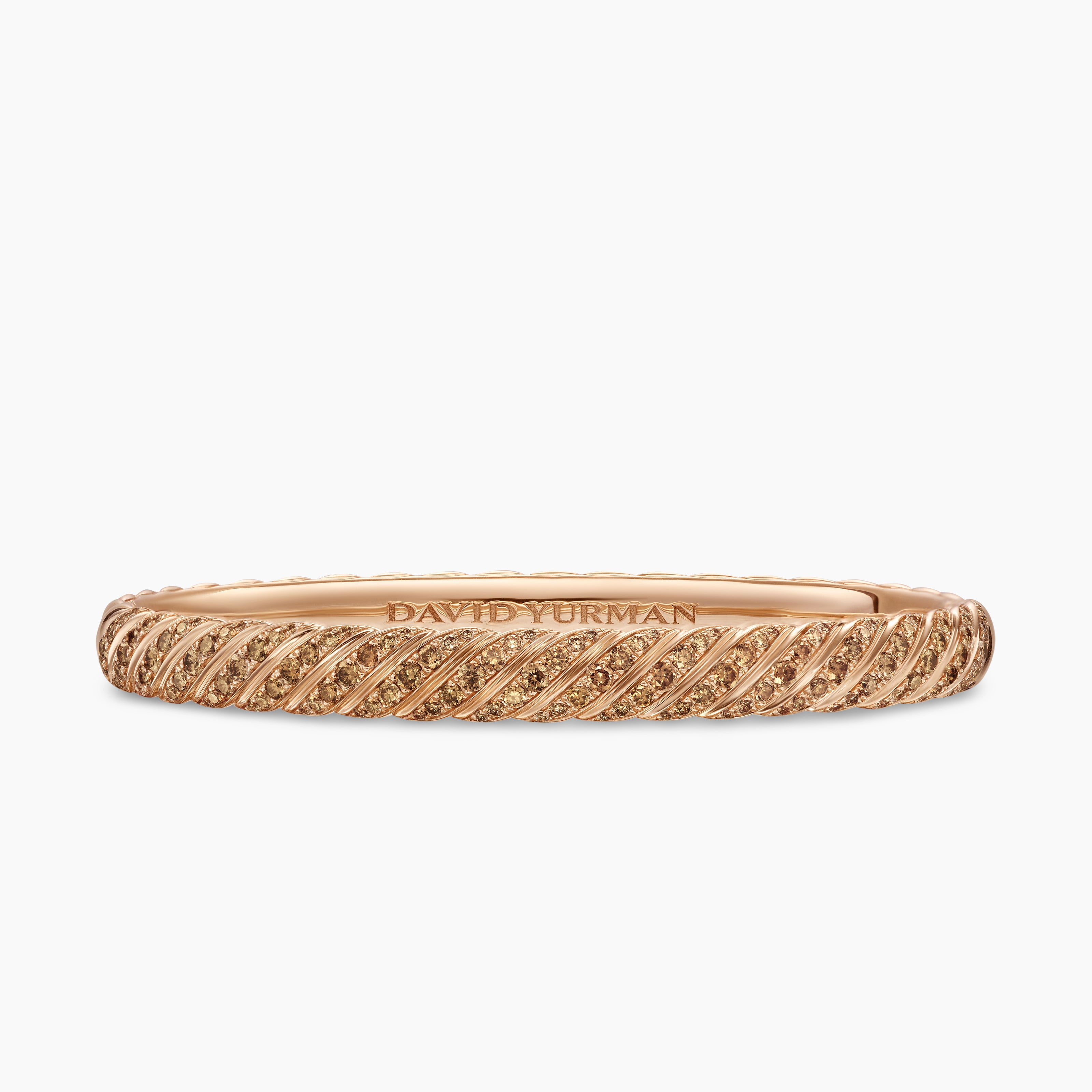 Womens Sculpted Cable Bangle Bracelet in 18K Rose Gold with Diamonds, 6.2mm