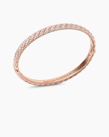 Sculpted Cable Bangle Bracelet in 18K Rose Gold with Diamonds, 6.2mm