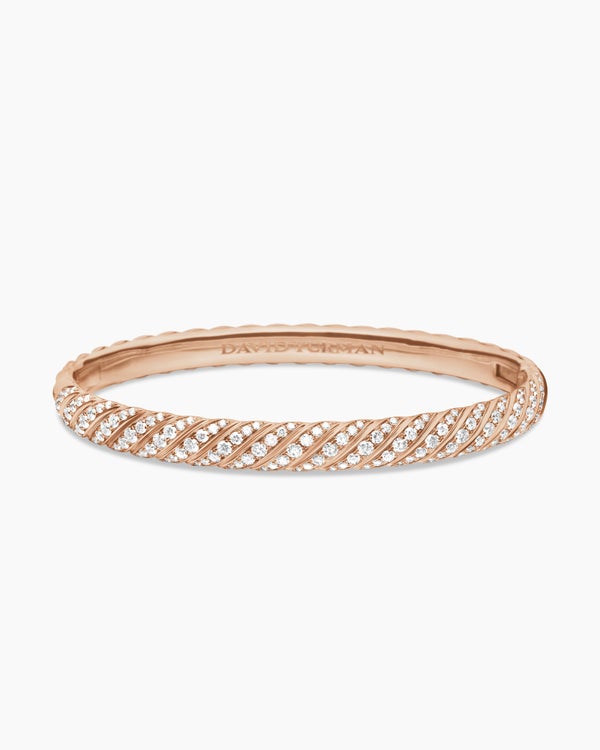 Sculpted Cable Bangle Bracelet in 18K Rose Gold with Diamonds, 6.2mm