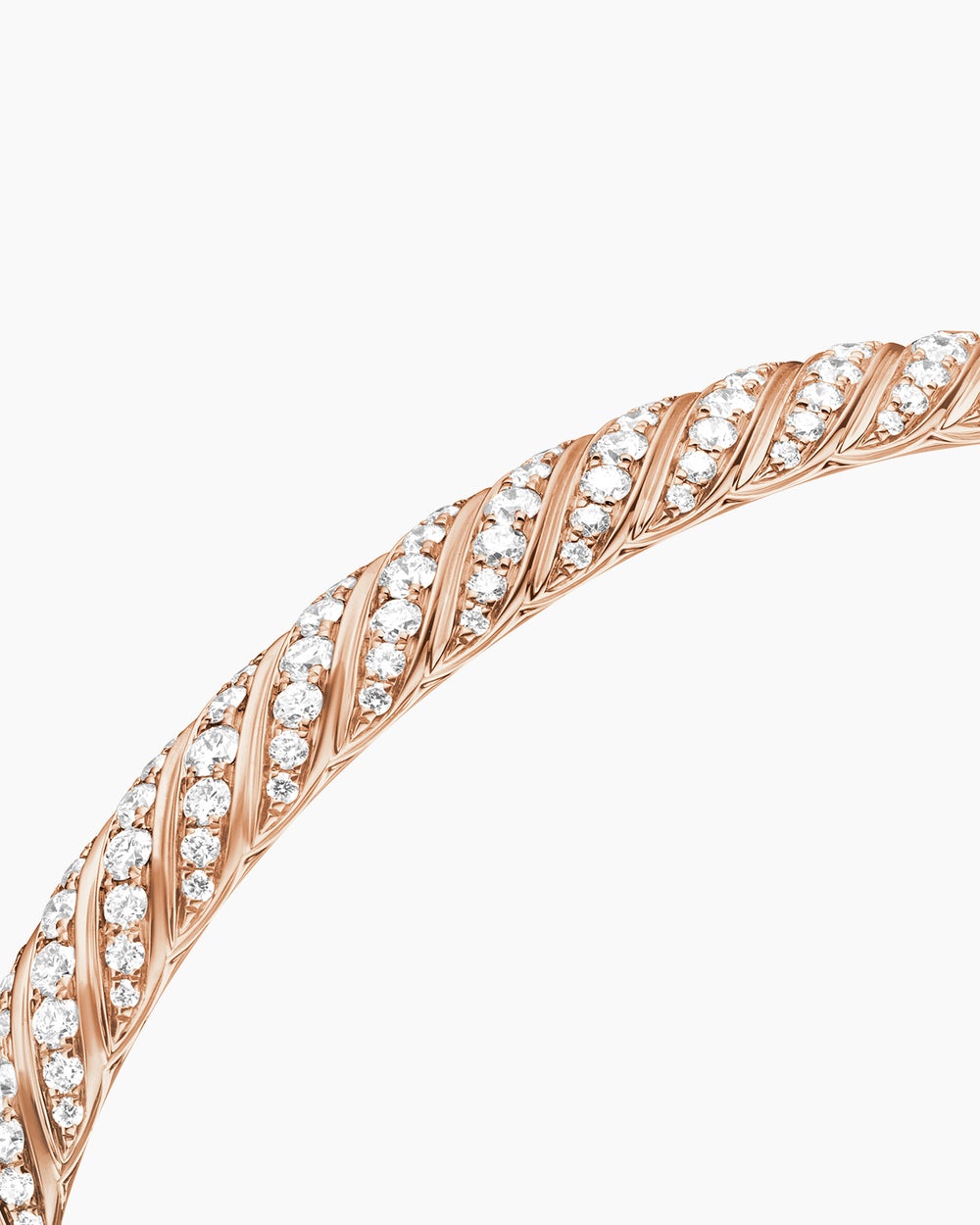 Womens Sculpted Cable Bangle Bracelet in 18K Rose Gold with Diamonds, 6.2mm