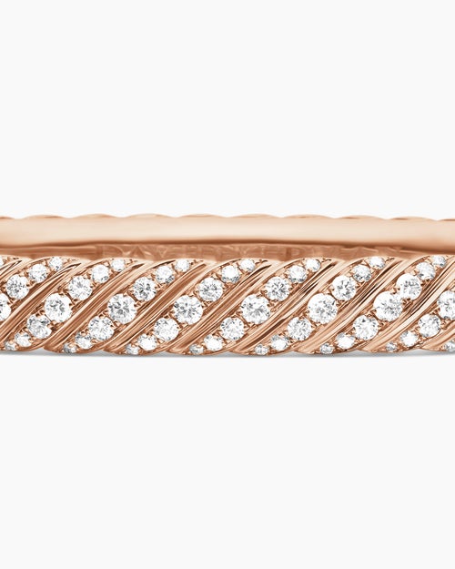 Womens Sculpted Cable Bangle Bracelet in 18K Rose Gold with Diamonds, 6.2mm