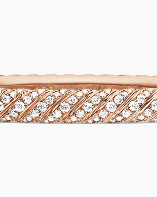 Sculpted Cable Bangle Bracelet in 18K Rose Gold with Diamonds, 6.2mm