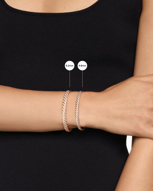 Womens Sculpted Cable Bangle Bracelet in 18K Rose Gold with Diamonds, 6.2mm