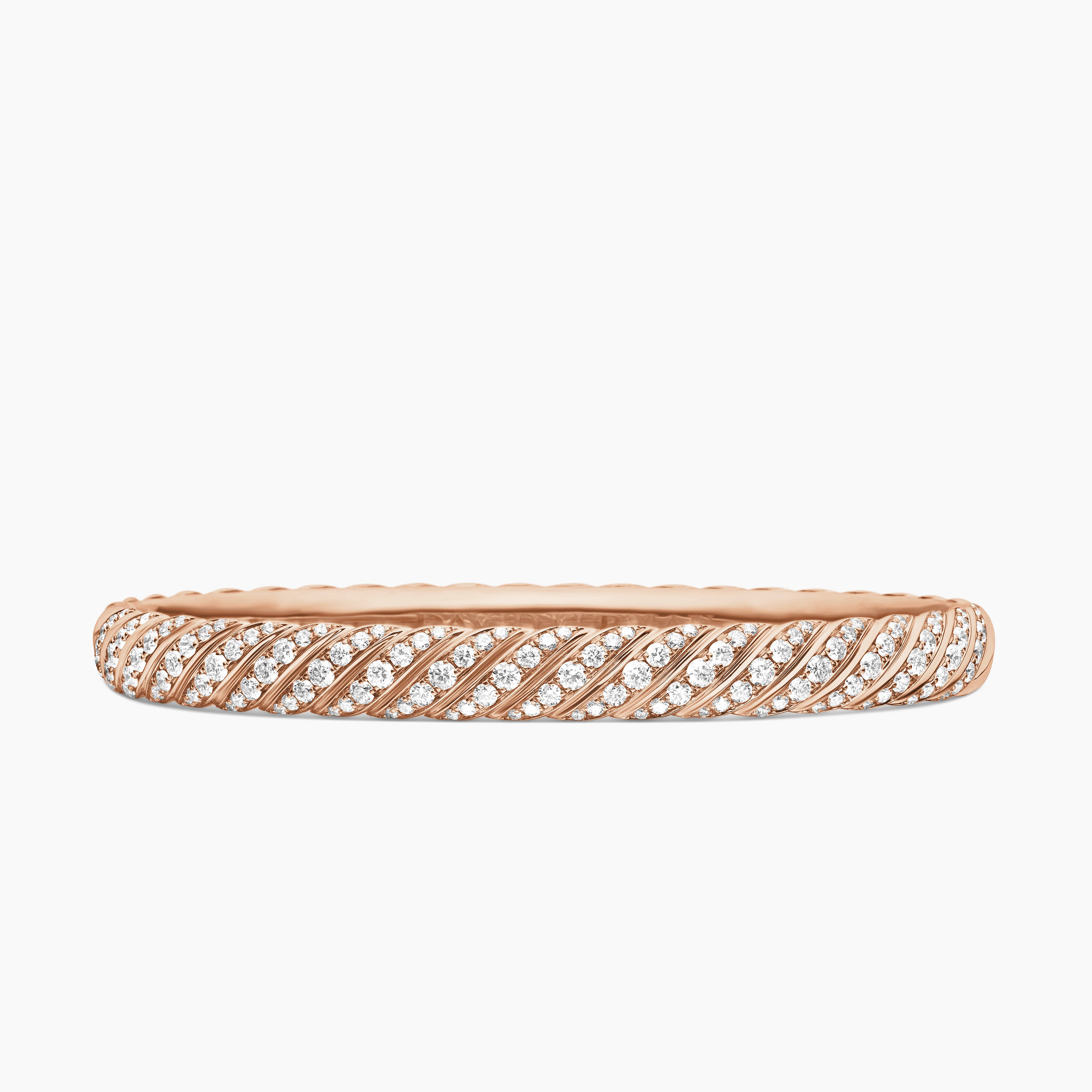 Womens Sculpted Cable Bangle Bracelet in 18K Rose Gold with Diamonds, 6.2mm