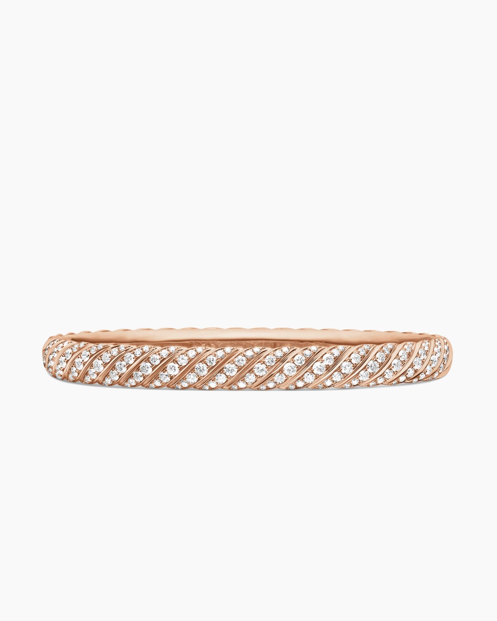 Womens Sculpted Cable Bangle Bracelet in 18K Rose Gold with Diamonds, 6.2mm