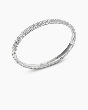 Sculpted Cable Bangle Bracelet in 18K White Gold with Diamonds, 6.2mm