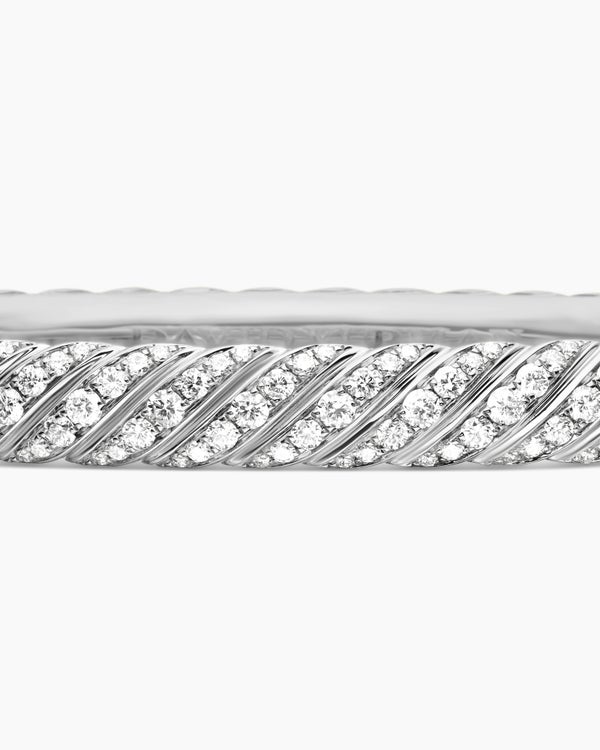 Sculpted Cable Bangle Bracelet in 18K White Gold with Diamonds, 6.2mm