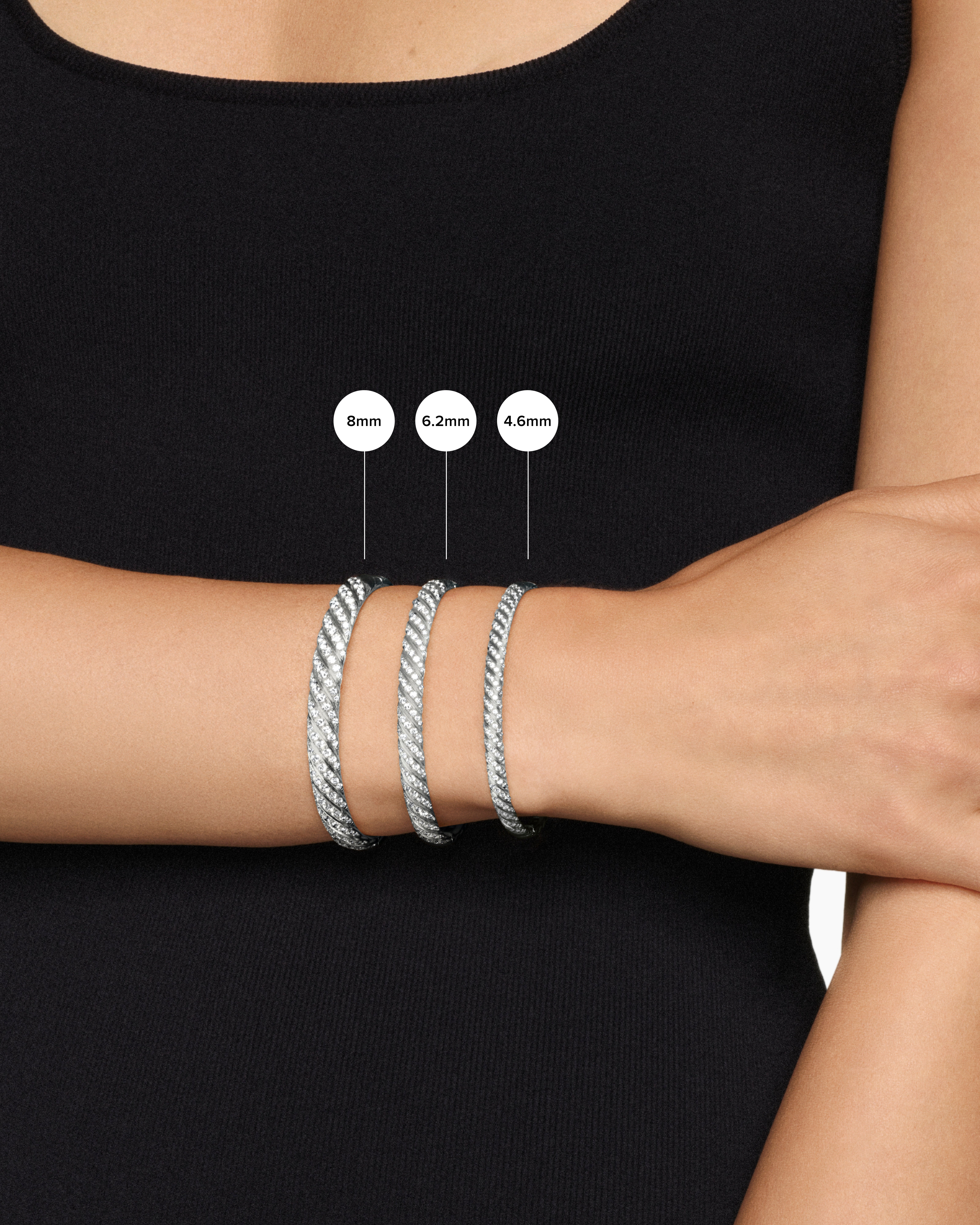 Sculpted Cable Bangle Bracelet 18K White Gold with Diamonds