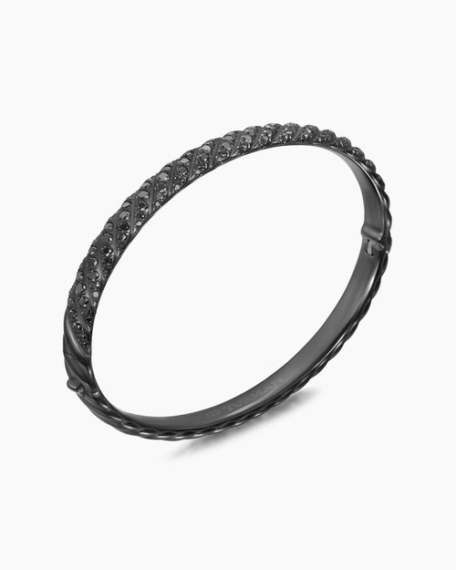 Womens Sculpted Cable Bangle Bracelet in Black Titanium with Black Diamonds, 6.2mm