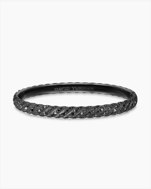 Womens Sculpted Cable Bangle Bracelet in Black Titanium with Black Diamonds, 6.2mm
