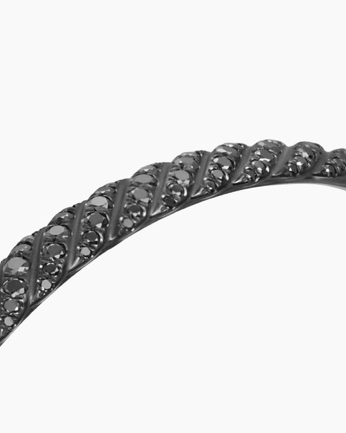 Womens Sculpted Cable Bangle Bracelet in Black Titanium with Black Diamonds, 6.2mm