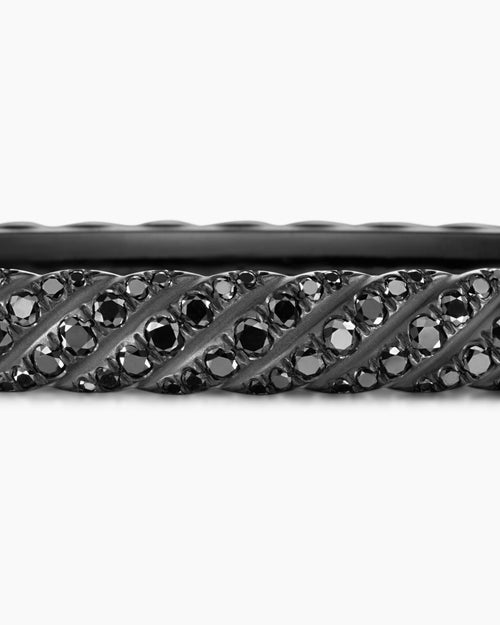 Womens Sculpted Cable Bangle Bracelet in Black Titanium with Black Diamonds, 6.2mm