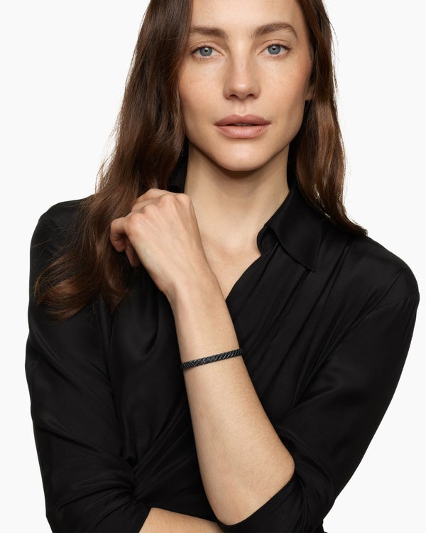 Sculpted Cable Bangle Bracelet in Black Titanium with Black Diamonds, 6.2mm