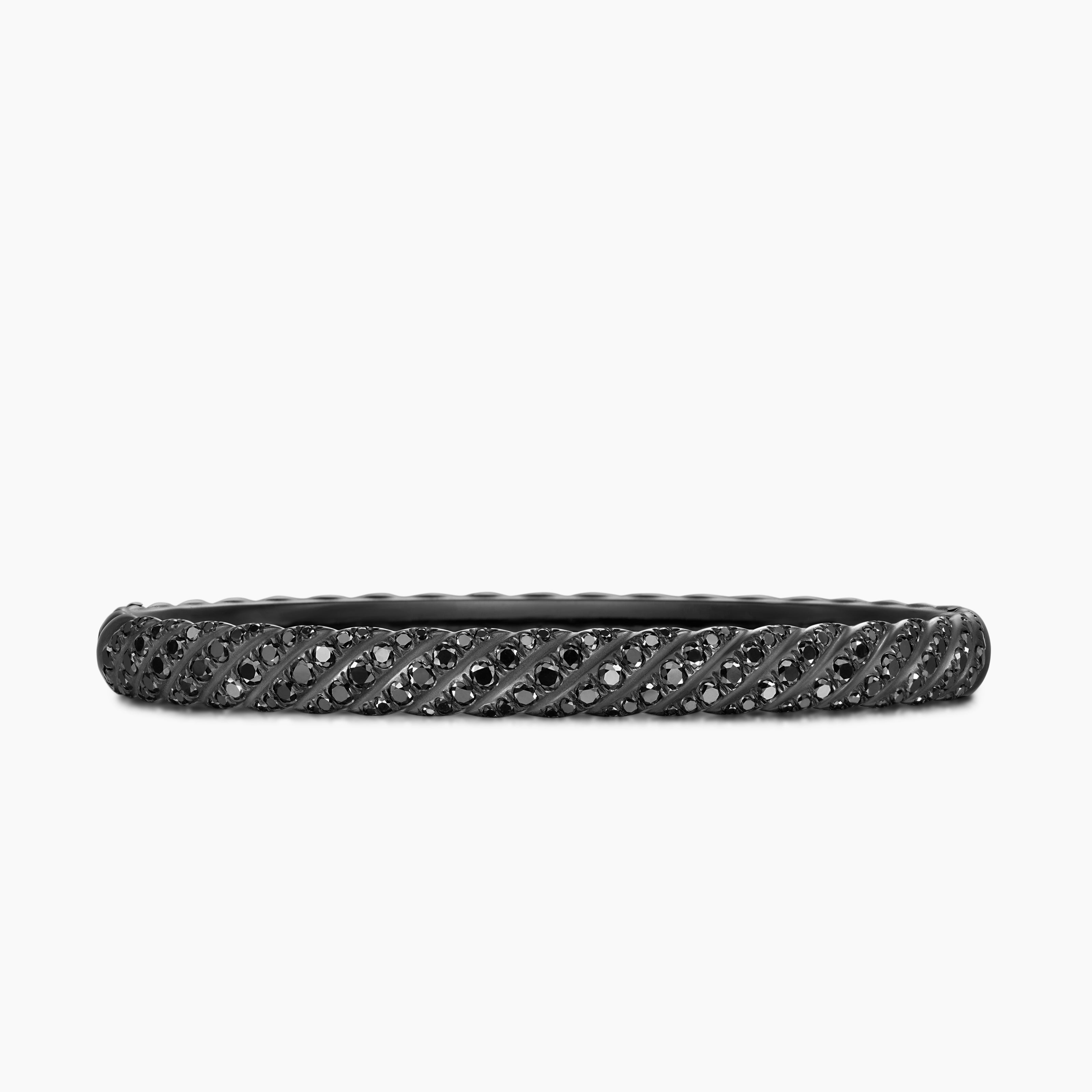 Womens Sculpted Cable Bangle Bracelet in Black Titanium with Diamonds, 6.2mm