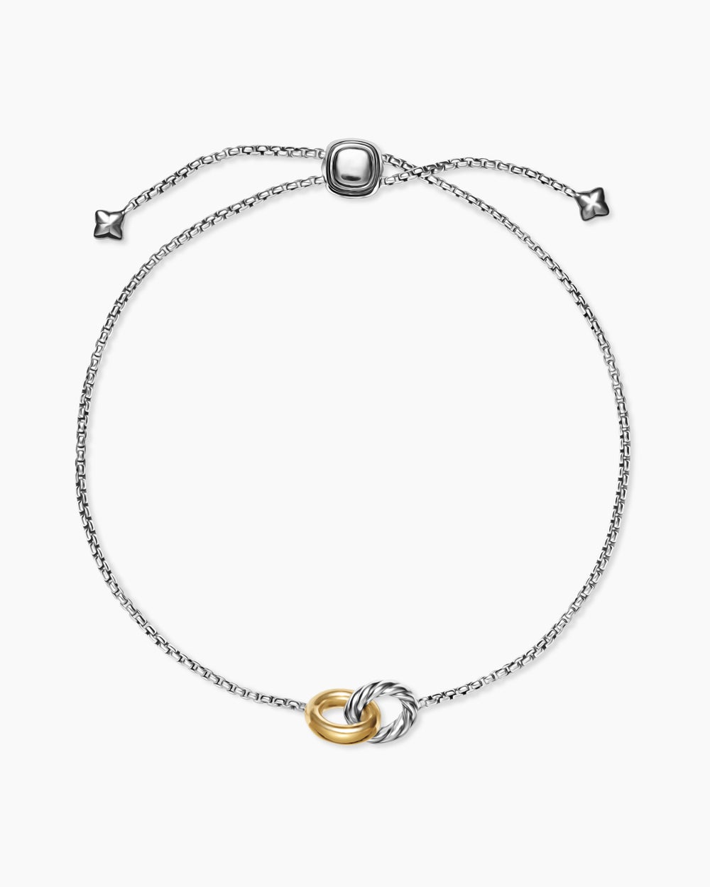 Womens Petite Cable Linked Bracelet in Sterling Silver with 14K Yellow Gold, 15mm