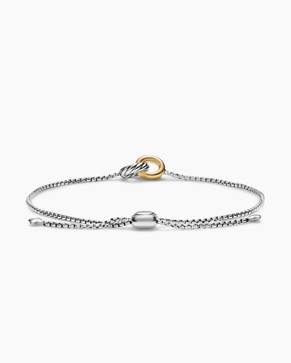 Womens Petite Cable Linked Bracelet in Sterling Silver with 14K Yellow Gold, 15mm