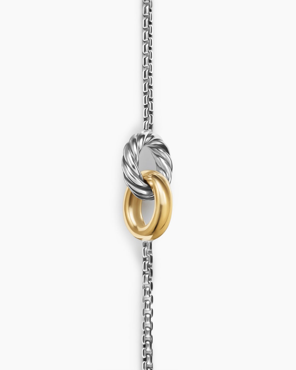 Womens Petite Cable Linked Bracelet in Sterling Silver with 14K Yellow Gold, 15mm