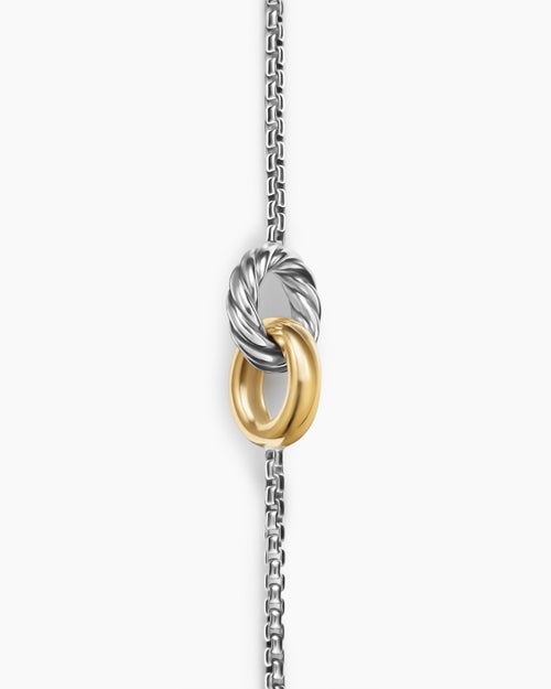 Womens Petite Cable Linked Bracelet in Sterling Silver with 14K Yellow Gold, 15mm