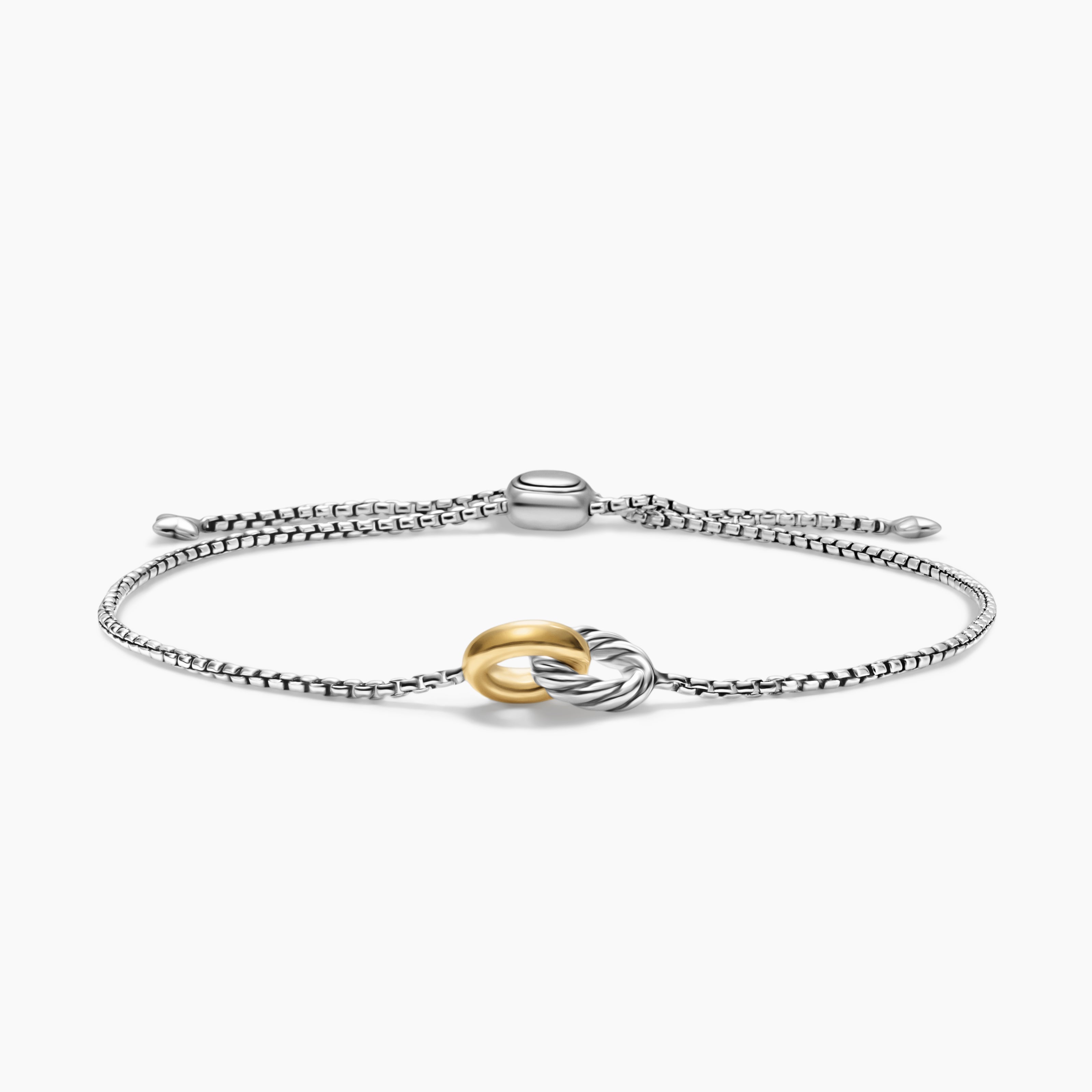 Womens Petite Cable Linked Bracelet in Sterling Silver with 14K Yellow Gold, 15mm