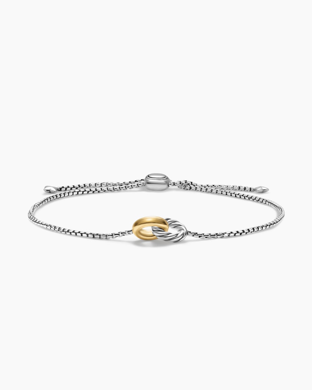 Womens Petite Cable Linked Bracelet in Sterling Silver with 14K Yellow Gold, 15mm