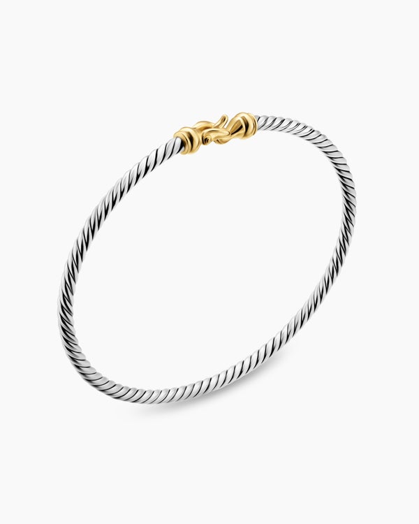 Micro Cable Flex® Buckle Bracelet in Sterling Silver with 14ct Yellow Gold, 2.6mm