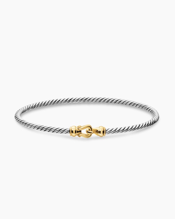 Micro Cable Flex® Buckle Bracelet in Sterling Silver with 14ct Yellow Gold, 2.6mm